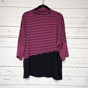 Lisa Bayne Pink & Black Striped Drop-Shoulder Top